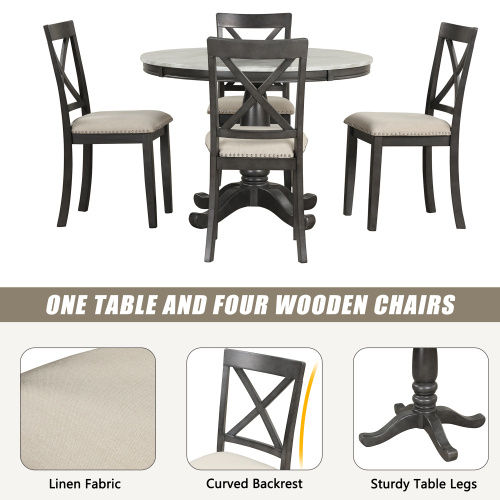 Orisfur. Juego de mesa y sillas de comedor de 5 piezas para 4 personas, mesa de madera maciza para cocina con 4 sillas. - Imagen 6