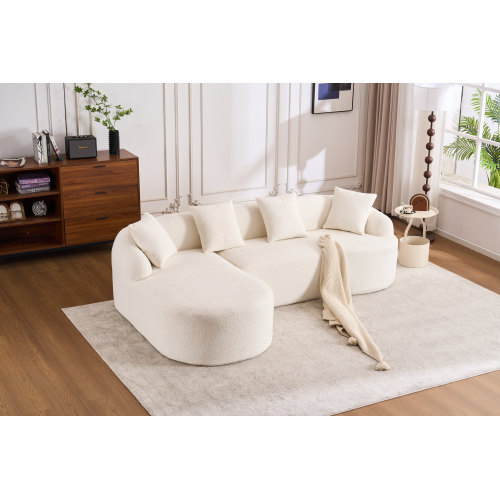 LY-022 Sofá de compresión gris con chaise longue y 3 plazas, tapizado en chenilla con veta de madera, con esponja y 4 cojines para salón, hogar, apartamento. - Imagen 4