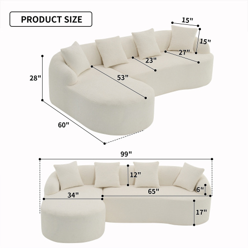 LY-022 Sofá de compresión gris con chaise longue y 3 plazas, tapizado en chenilla con veta de madera, con esponja y 4 cojines para salón, hogar, apartamento. - Imagen 2