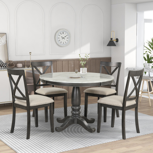 Orisfur. Juego de mesa y sillas de comedor de 5 piezas para 4 personas, mesa de madera maciza para cocina con 4 sillas. - Imagen 8