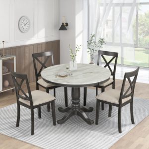 Orisfur. Juego de mesa y sillas de comedor de 5 piezas para 4 personas, mesa de madera maciza para cocina con 4 sillas.
