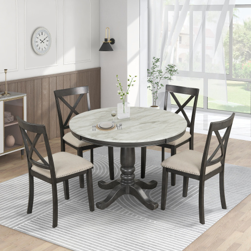 Orisfur. Juego de mesa y sillas de comedor de 5 piezas para 4 personas, mesa de madera maciza para cocina con 4 sillas.