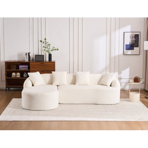 LY-022 Sofá de compresión gris con chaise longue y 3 plazas, tapizado en chenilla con veta de madera, con esponja y 4 cojines para salón, hogar, apartamento. - Imagen 9
