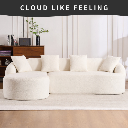 LY-022 Sofá de compresión gris con chaise longue y 3 plazas, tapizado en chenilla con veta de madera, con esponja y 4 cojines para salón, hogar, apartamento.