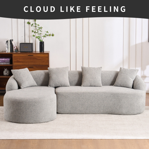 LY-022 Sofá de compresión gris con chaise longue y 3 plazas, tapizado en chenilla con veta de madera, con esponja y 4 cojines para salón, hogar, apartamento. - Imagen 8