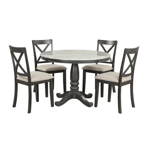 Orisfur. Juego de mesa y sillas de comedor de 5 piezas para 4 personas, mesa de madera maciza para cocina con 4 sillas. - Imagen 5