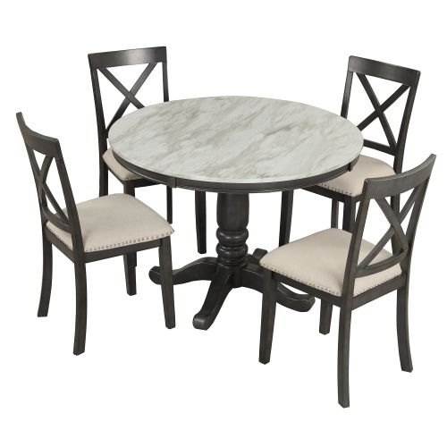Orisfur. Juego de mesa y sillas de comedor de 5 piezas para 4 personas, mesa de madera maciza para cocina con 4 sillas. - Imagen 10