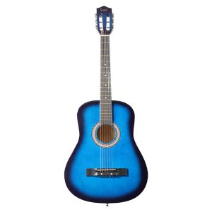 Guitarra acústica redonda azul de 38 pulgadas con púas, cuerdas, cejilla, estuche, afinador y correa.