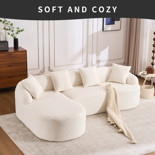 LY-022 Sofá de compresión gris con chaise longue y 3 plazas, tapizado en chenilla con veta de madera, con esponja y 4 cojines para salón, hogar, apartamento. - Imagen 7