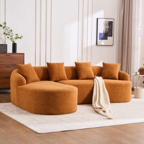 LY-022 Sofá de compresión gris con chaise longue y 3 plazas, tapizado en chenilla con veta de madera, con esponja y 4 cojines para salón, hogar, apartamento. - Imagen 10