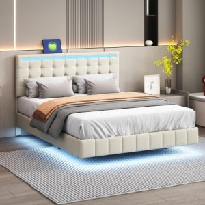Cama doble plana de lino