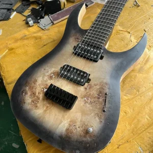 Guitarra eléctrica de 7 cuerdas de alta calidad, mástil de 5 piezas de madera de ala de pollo y caoba, cuerpo de madera de ceniza, puente fijo negro, entrega gratuita