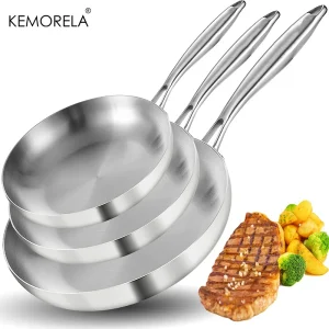 2/3 Uds sartén 22/24/26/28CM 304 sartén Wok de acero inoxidable de 2MM de espesor sartenes antiadherentes de acero de 5 capas de calidad alimentaria para olla de cocina